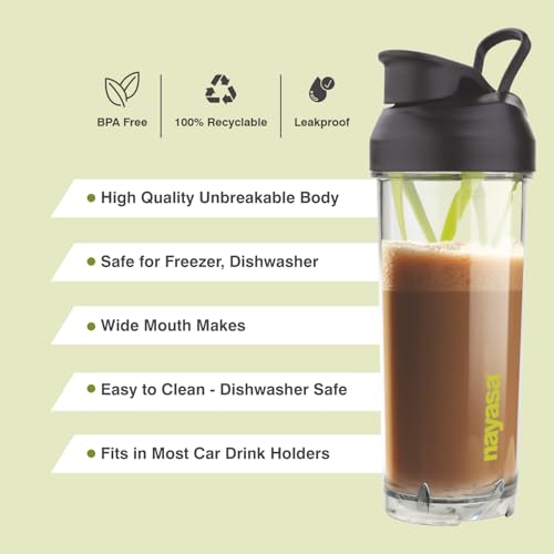 Image of Nayasa Sprint Gym Plastic Shaker Bottle 850 ML | Unbreakable Protein Shaker Bottle with Mixer | Pre Workout And BCAAs Gym Bottle, Leakproof Gym Sipper Bottle for Men & Women | Green