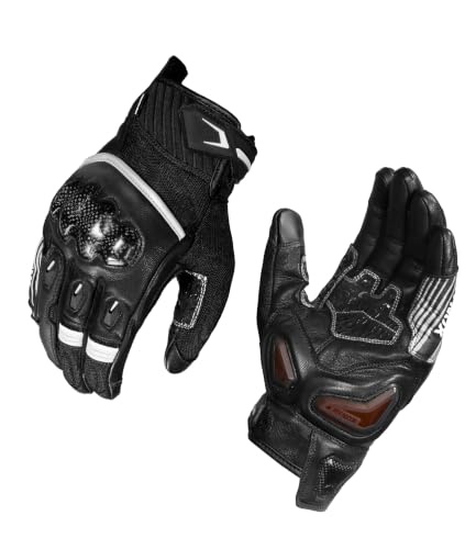 Image of Rynox Tornado Pro 5 Gloves | Semi-Gauntlet Motorcycle Riding Gloves with Carbon Fiber Protectors, Fast-R Palm Sliders | D3O Impact Foam and Touchscreen Compatibility - Black White, Small