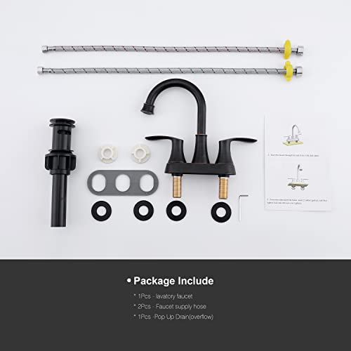 Kirlystone Oil-Rubbed-Bronze Bathroom Sink Faucet, Vintage 4 Inch 2-Handle Bronze Centerset Vanity Faucet With Drain Assembly And Supply Lines #TOP5