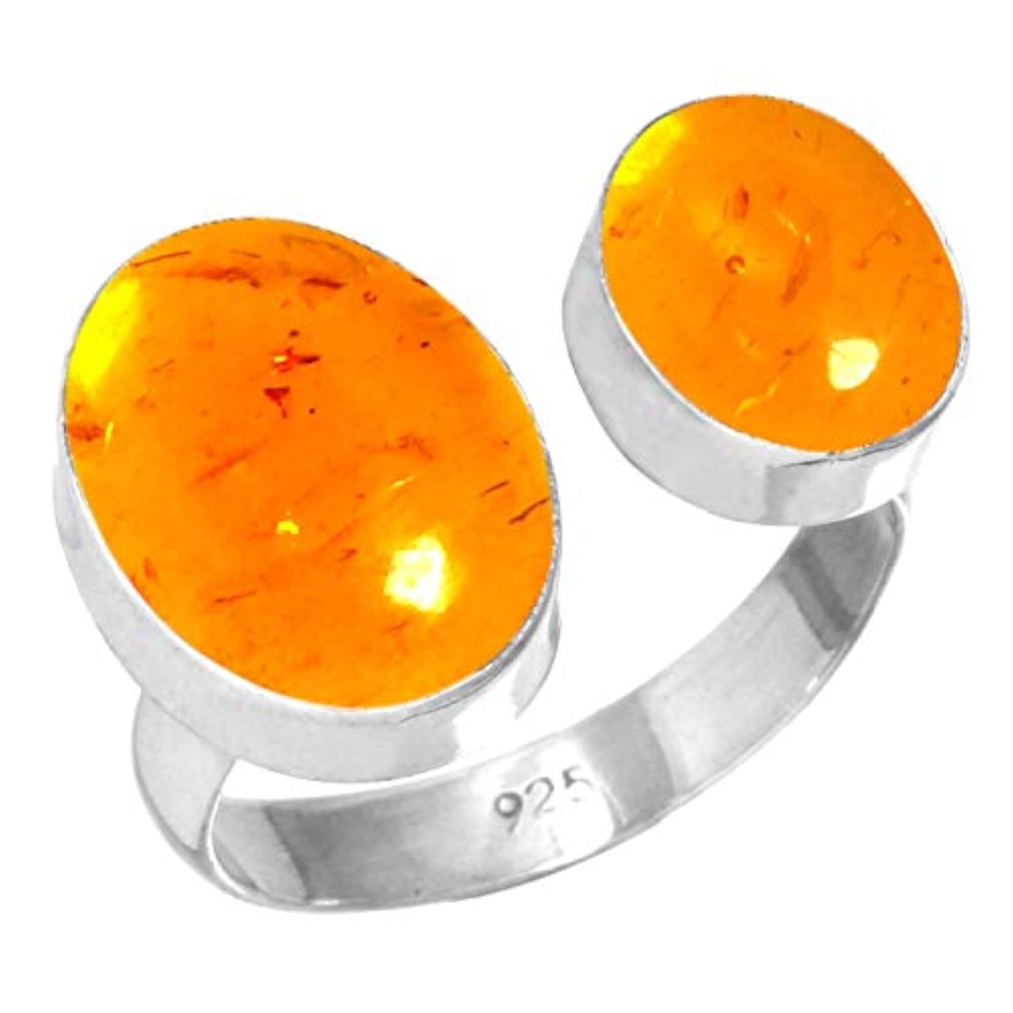 Women's Handmade 925 Sterling Silver Oval Amber Gemstone Ring