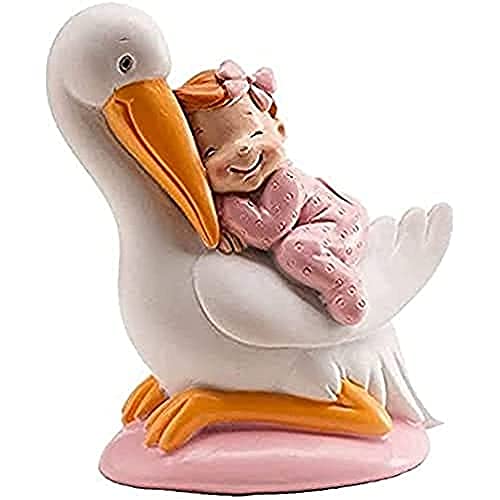 Dekora- Détails Figure de Décoration de Baptême Fille-Cigogne avec Bébé Endormi, 310111, Multicolore