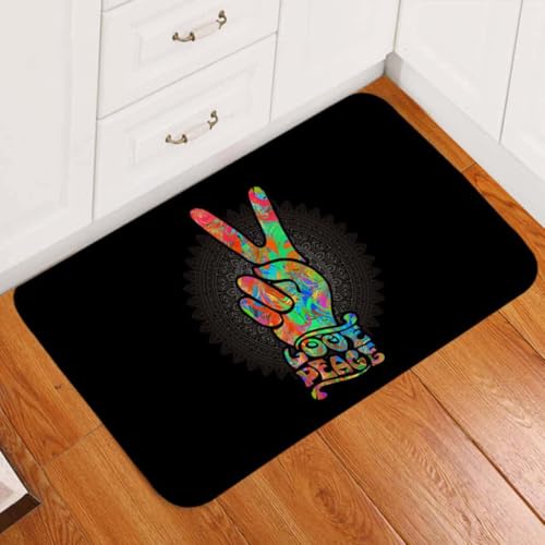 ���փ}�b�g ���a�ƈ��̎菑���}���_���h�A�}�b�g 50×80cm doormat Peace & Love Handsign Mandala Door Mat
