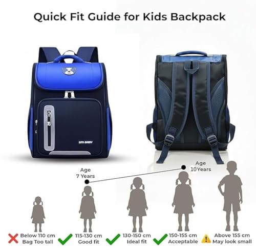 Image of Bear Print Flap School Bag for Boys Girls 6-10 Years Waterproof Lightweight Kids Backpack Large Capacity Student Bag for Books & Padded Straps & Back Support
