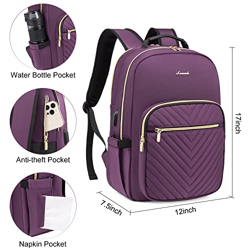 Lovevook Laptop Backpack Purse For Women, Work Business Travel Computer Bags, Nurse Backpack For Womens, Quilted Casual Daypack With Usb Port, Fit 15.6 Inch Laptop, Deep Plum #TOP4