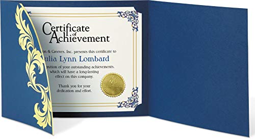 Paperdirect Accolade Premier Fold Certificate Jackets, 9 Inches X 12 Inches Folded, Blue With Gold Foil, 10 Count, Certificate Cover For School, Work, Graduation & Awards, Certificate Holder #TOP1
