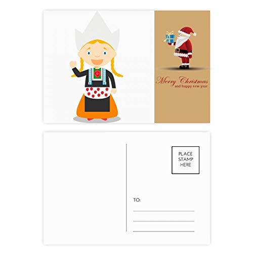 Cartes postales Pays-Bas avec motif Père Noël Pigtails pour fille | Lot de 20