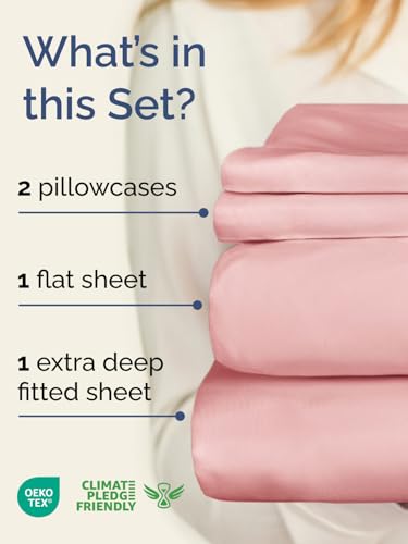 Image of Extra Deep Twin Sheet Set - 4 Piece Breathable & Cooling Sheets - Baby Pink | Hotel Luxury Bed Sheets Set, Easy & Secure Fit, Ultra-Soft, Wrinkle & Fade Free, Comfy Sheets Set with Extra Deep Pockets