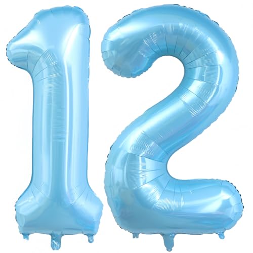 Image of Pastel Blue 12 Balloon Number, Light Blue 12 Balloons for Birthday Party | Number 12 Balloon,40 Inch,Pastel Blue,Helium-fillable,12 Foil Mylar Balloons,for Birthday Party Anniversary Decorations