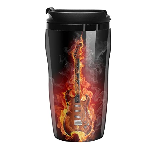 Vaso de viaje para guitarra eléctrica flameante de plástico con tapa de doble pared aislada con diseño patrón de…