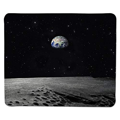 マウスパッド地球、月から見た惑星地球外の宇宙銀河の夜空銀河の装飾、黒灰色の青い縫い目のあるエッジのサムネイル