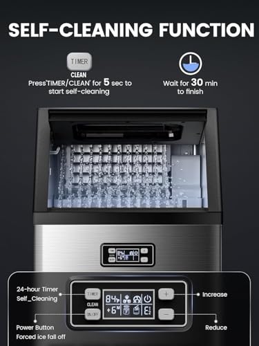 Image of Electactic Commercial Ice Maker Machine,100lbs /24H Stainless Steel Ice Machine,33lbs Storage, Auto Self-Cleaning Freestanding Ice Maker, Ice Machine Freestanding for Bar /Cafe /Restaurant-Silver