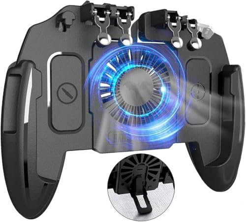 スマホゲーム用 コントローラー 6本指操作 ジョイスティック モバイルゲームコントローラー 冷却ファン付きiPhone/Android対応 軽量 伸縮調整