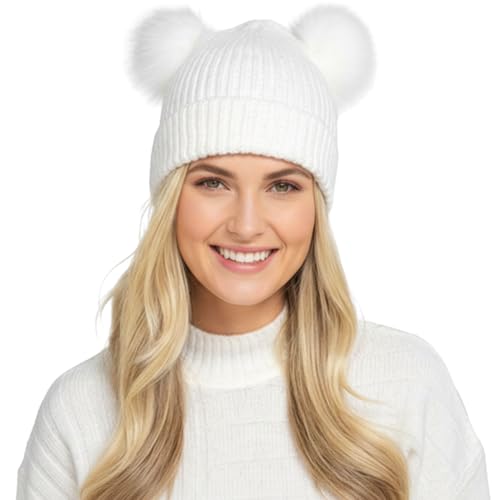 Chapeau côtelé femme haut de gamme en tricot lurex et double pompon de luxe