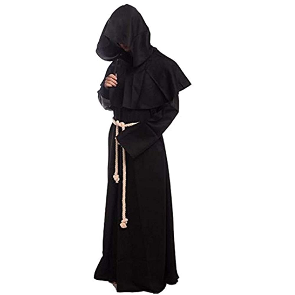 YJZQ Medieval Friar Hooded Monk Costume Renaissance Priest Robe Cape Death Wizard Cloak Pastor Outfit Knight Gothic Halloween Performance Cosplay Costume - Image 2