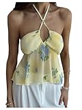 SOLY HUX Women's Floral Halter Tops Tie Backless Sleeveless Peplum Flowy Summer Vacation Cami Top Yellow Floral Medium
