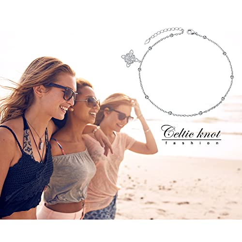 Image of FLYOW S925 Sterling Silver Anklet for Women Summer Boho Beach Charm Adjustable Foot Ankle Bracelet Jewelry Birthday Gift
