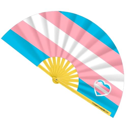 Trans Pride Flag Fan – Colorful Bamboo Folding Hand Fan for Pride & Drag Events