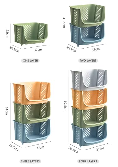 Image of Arto Multifunctional Stackable Plastic Organizer Basket - Multi-layer Standing Shelf for Fruits, Vegetables & Clothes Storage (POF-4)