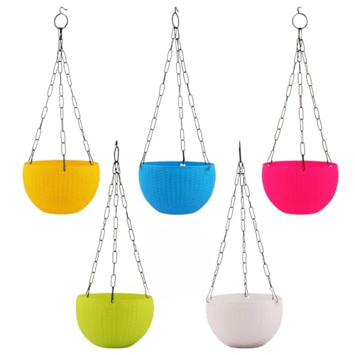 Image of Giore Plastic Hanging Planters with Metal Chains Pink Flower Pot for Indoor & Outdoor Plants Durable Hanging Baskets for Home, Balcony, Garden & Patio Decor