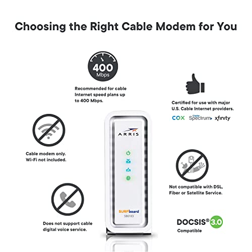 Arris Surfboard Sb6183-Rb Docsis 3.0 16X4 Cable Modem| Approved On Xfinity, Cox, Spectrum And Most Docsis Cable Internet Providers| Plans Up To 400 Mbps (Renewed) #TOP2