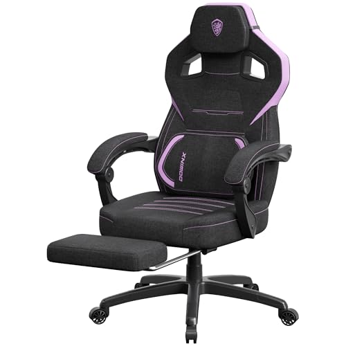 Dowinx Gaming Chair Fabric with Massage Lumbar Support, Big and Tall Gaming Chairs for Adults, High Back Computer Chair with Footrest for Office Gaming, Purple