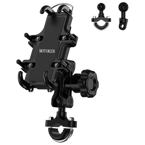 MOTOKER Anti-Vibration Dampener Motorcycle Phone Mount, One-Hand Operation Motorcycle Bike Phone Holder Holds 4.7"-7.1" Cell Phones on Handlebar, Cell Phone Holder for Bike Motorcycle Scooter ATV Cover