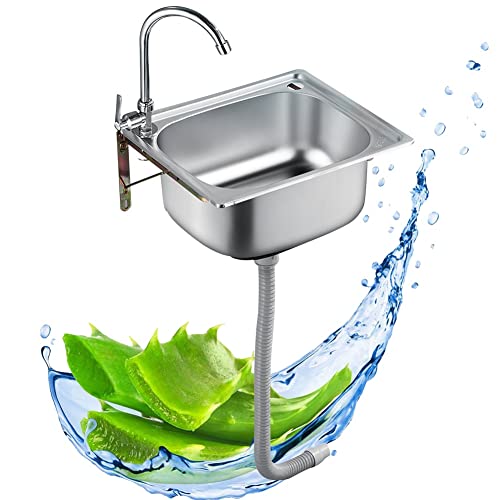 LIULIFEN Fregaderos de Cocina Fregadero de Cocina pequeño, de un Solo tazón de Acero Inoxidable, para Autocaravana, Fregadero de Pared, Fregadero Profundo, Liso, Duradero/Plateado/C (37 * 3