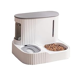 Automatic Cat Feeder and Water Dispenser,Gravity Pet Food Self Feeder Bowl and Watering Dispenser for Indoor Small Medium Dog Puppy Kitten 2 in 1 (Grey)