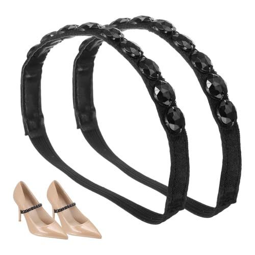 QUARKZMAN 2 Pares de Tiras, Tiras Elásticas para Zapatos con Rhinestones Tiras Desmontables de Tobillo para Tacones Cordones de Cristal para Mujer Zapatos de Tacón Altos Sueltos Negro