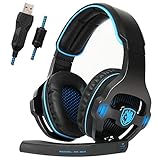 Auriculares para Juegos de PC, Auriculares para Juegos con Sonido Envolvente 7.1 por Cable USB con micrófono omnidireccional con cancelación de Ruido, luz LED para Mac/portátil/Ordenador de sobremesa