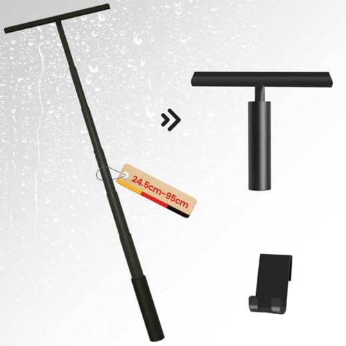 Mannicix Rasqueta Limpiacristales 25-95 cm Ajustable, Rasqueta Silicona con Gancho, Limpiacristales para Ducha, Baño, Azulejos, Espejos, Ventanas
