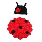 GETAJGHSD てんとう虫の写真撮影用小道具セット 新生児用かぎ針編み帽子 男女兼用 撮影記念用 柔軟な伸縮素材 1セット