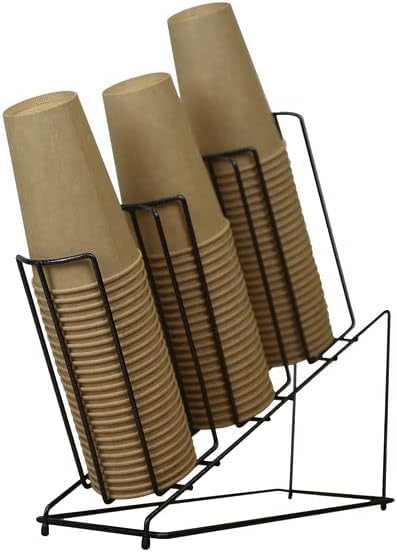 Rattleware Black Coated Steel 3-Section Slanted Cup & Lid Holder - Perfect for Home, Kitchen, or Commercial Use - Space Saving Cup and Lid Organizer - Durable Material (Cups Not Included)
