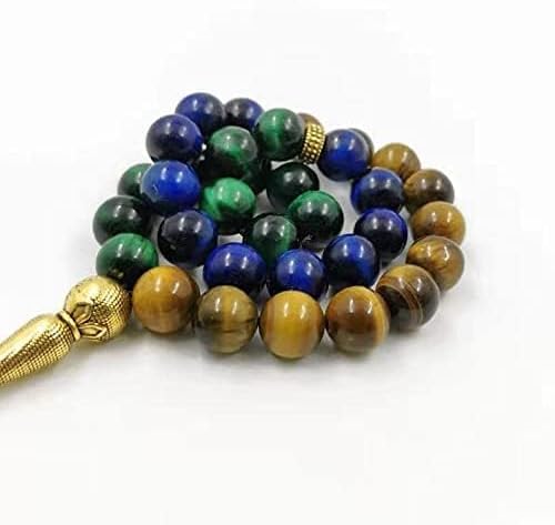 Miniatura 4 de Tasbih musulmán amarillo azul verde ojo de tigre piedra rosario islámico cuentas joyería turca misbaha (0.315 in x 33 cuentas)