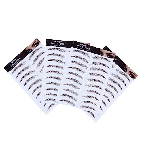 Gogogmee 4個 眉ステッカー 6d髪の眉毛 眉毛のような髪 眉タトゥーシール ブラウン 茶色の眉毛 Lazy Brow ステッカー つけまつげ 眉転写シール Brown 水転写紙、大豆インク