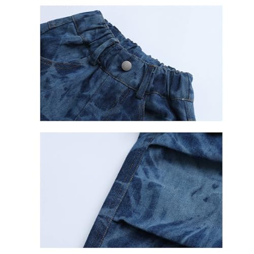 BILIKEYU Girls Camouflage Jeans Elastic Waist Baggy Wide Leg Denim Pants with Front Flip Pockets Kids Jeans 44