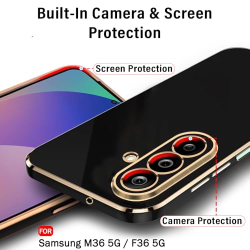Image of TheGiftKart Luxurious Golden-Plated Back Cover Case for Samsung Galaxy M36 5G / F36 5G | Raised Lips for Camera & Screen Protection | Shockproof Design | Stylish Back Cover Case (TPU, Black)