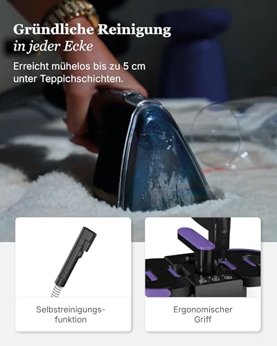 Motionflow PRO Teppichreiniger Waschsauger mit Dampffunktion – 1700W Dampfbürste, Polsterreiniger für Teppiche, Polstermöbel und Autositze uvm. Nasssauger mit Selbstreinigung, Dampfreiniger für alles