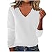 Women's Cashmere Sweaters Classic Fit V Neck Long Sleeve Sweater Fall Winter Warm Knitted Pullover Jumper Tops (White,Medium)