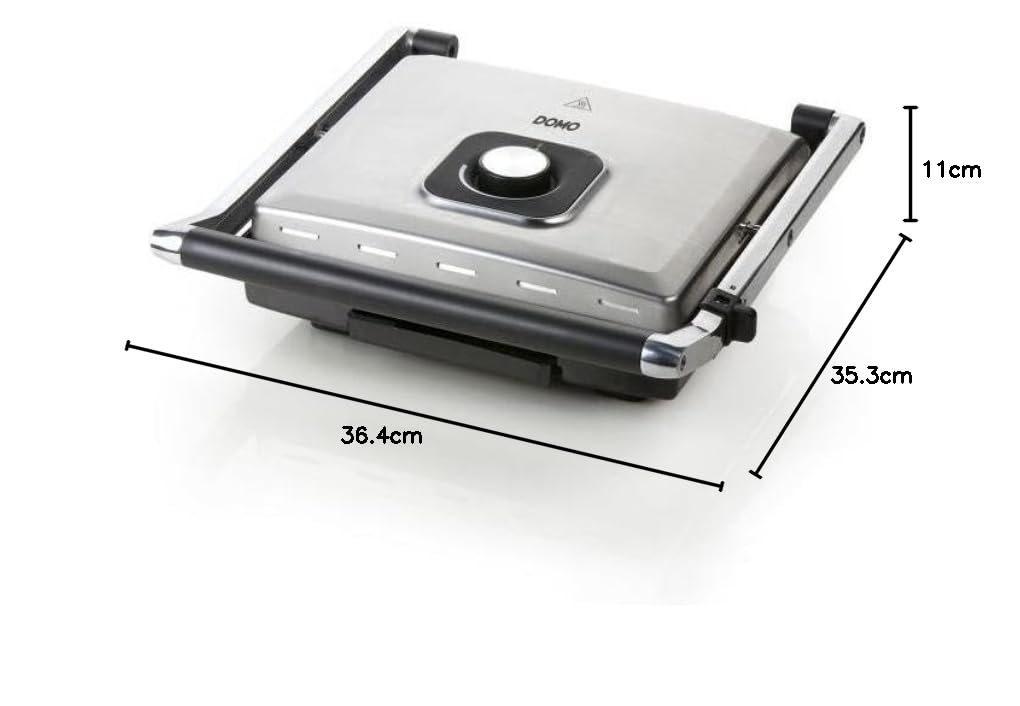 DOMO Kontaktgrill – 2000 W, Panini Grill, Thermostat, Edelstahl