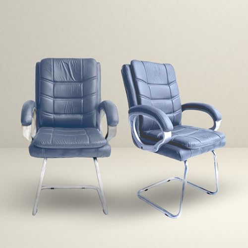Image of activa Executive Office Visitor Chair | Ergonomic Relax Chair for Study, Home, Reception| Comfortable Cushioned Seat Back, Double Pipe Frame with Arm Rest Guest Seating (2, Grey, Star)