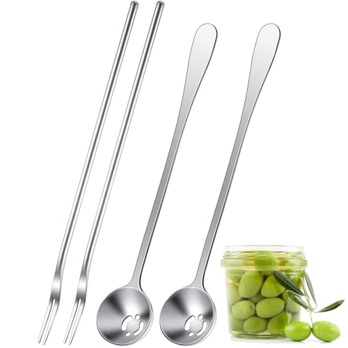 La mejor selección de Cucharas para aceitunas los 10 mejores. 41 4 Piezas Set de Tenedor de Pepinillos de 8.7 Pulgadas y Colador de Cuchara de Oliva de 7.5 Pulgadas Cuchara de Selección de Mango Largo de Acero Inoxidable con Orificio de Drenaje...