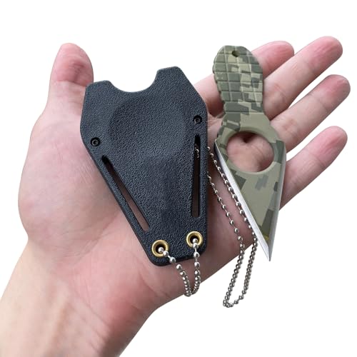 Image of Mini EDC Pocket Neck Knife with Chain and Sheath w /Pocket Clip, Ultra Small Fixed Blade Knives Tactical Necklace Knife for Men, Utility Box Cutter Outdoor Camping Backpacking Knives