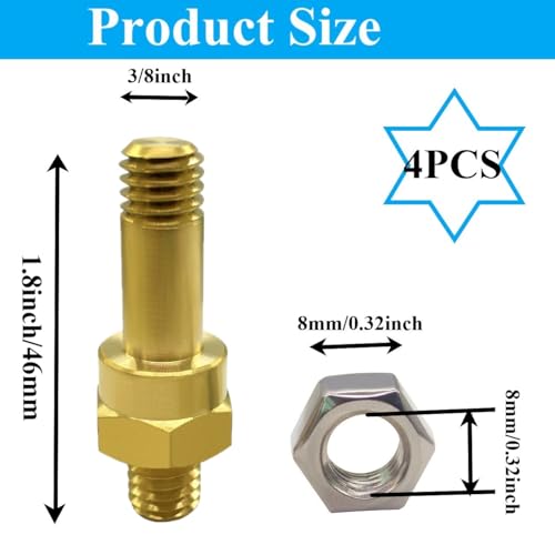 YSIL Side Post Battery Terminal Bolt 3/8\"-16 Brass Long Stud Side Post to Top Post Battery Adapter Standard Terminal Battery Post Extender Extension Screws 1.85\" Length 4PCS