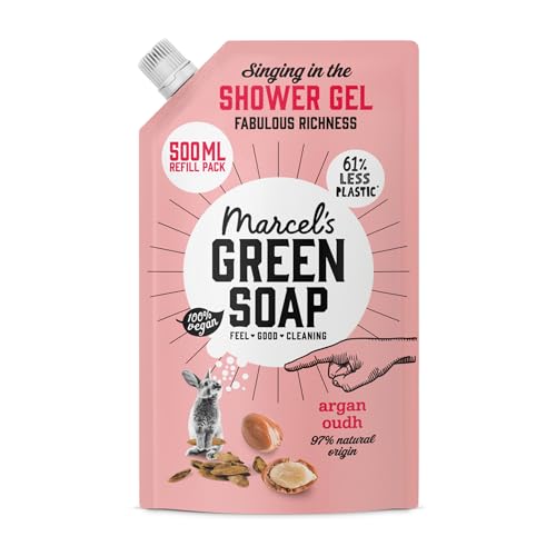 Marcel's Green Soap - Duschgel Nachfüllpack Argan & Oudh - Nachfüllbeutel - Mikroplastikfreie Formel - Vegan - 500 ml