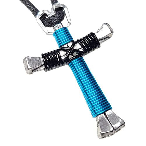 Peacock & Black Horseshoe Nail Cross Necklace2