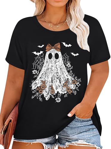 Plus Size Halloween Shirt Women Ghost Graphic T Shirt Halloween Fall Short Sleeve Tops