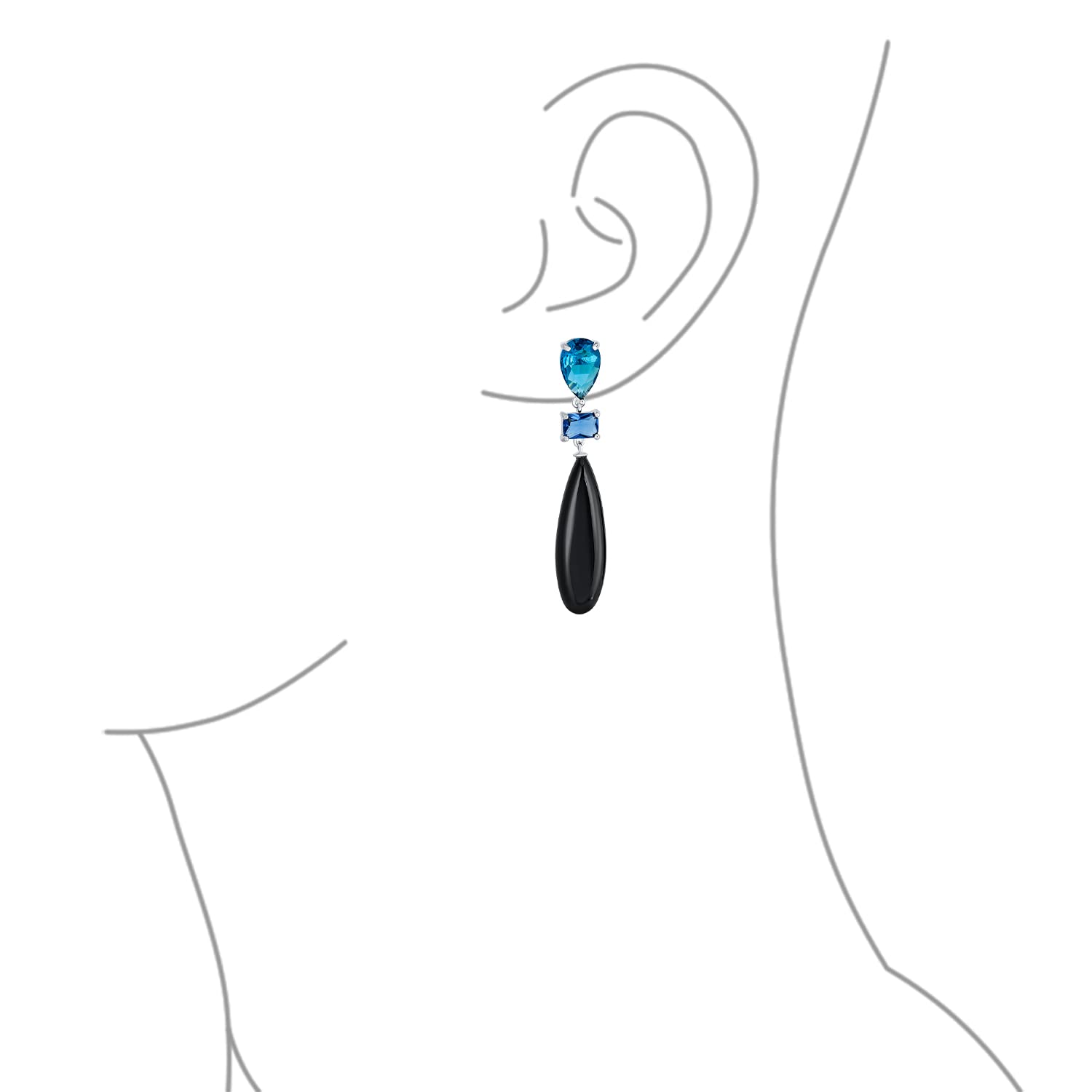 Orecchini Pendenti A Goccia Lunga E Allungata A Tre Livelli Colorati In Modo Lineare Con Pietre Preziose Naturali Di Onice Nero Turchese Blu Sodalite Navy E Quarzo Rosa Placcati In Argento Ideali