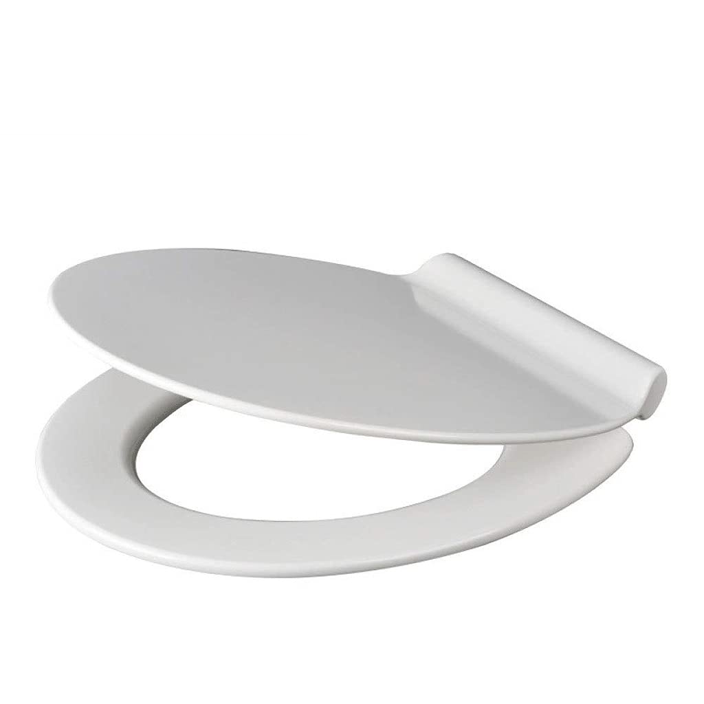 MOBYGKFY Toilet Lid- Elongated White Seat, with Grip Tight Bumpers, Quiet-Close, Quick-Release Hinges
