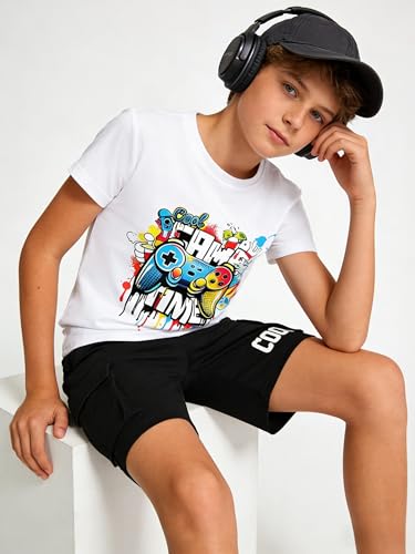 Image of Cakaner Tween Boys Summer Clothes 2 Piece Short Sleeve Graphic T-Shirt and Shorts Casual Outfit Set Size 7-14